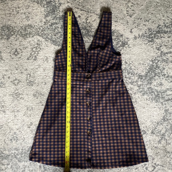 Adorable topshop brown navy plaid deep v button jumper dress 8 - Picture 5 of 7